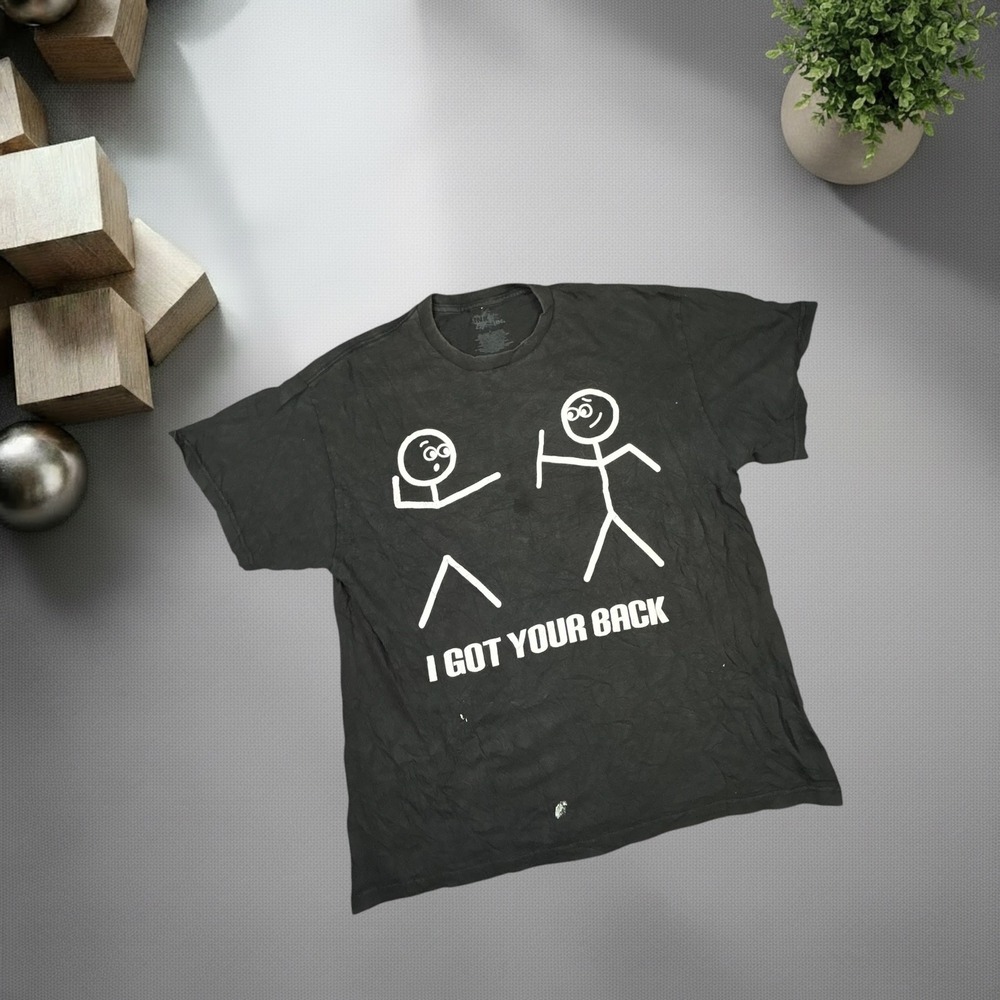 Vintage I Got Your Back Stick Figure Graphic Tee Black Y2K Skater T-Shirt Large‎